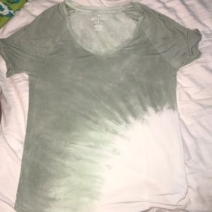 green and white tie dye v neck